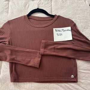 Buffbunny Brown Ribbed Crop Top long Sleeve Top